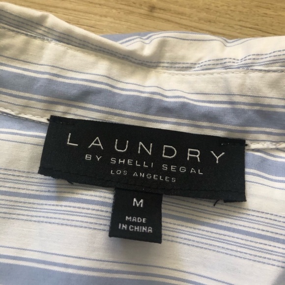 Laundry by Shelli Segal Blue Striped V-Neck Blouse - Picture 2 of 8